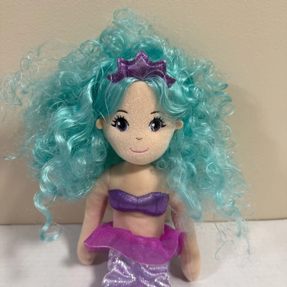 Mermaid Plush Doll with Turquoise Hair and Purple Tail 17”